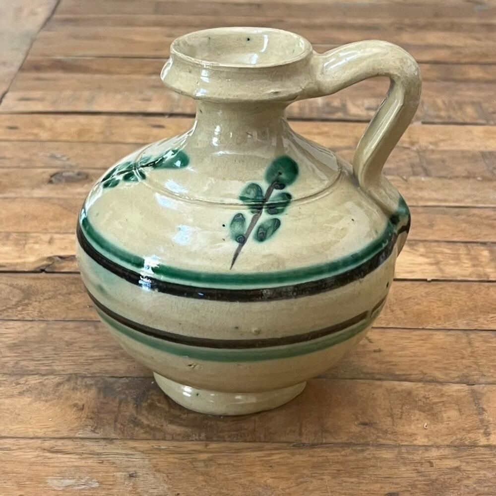 Vintage Hand-Painted Ceramic Jug Pitcher 6" Tall Glaze Finish